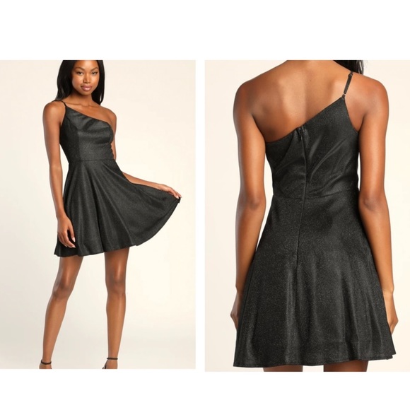 Lulus Dresses & Skirts - 🆕 LULUS Disco Dreaming Shiny Black One-Shoulder A-Line Mini Dress